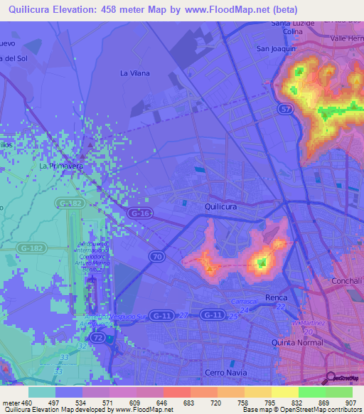 Quilicura,Chile Elevation Map