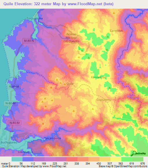 Quile,Chile Elevation Map