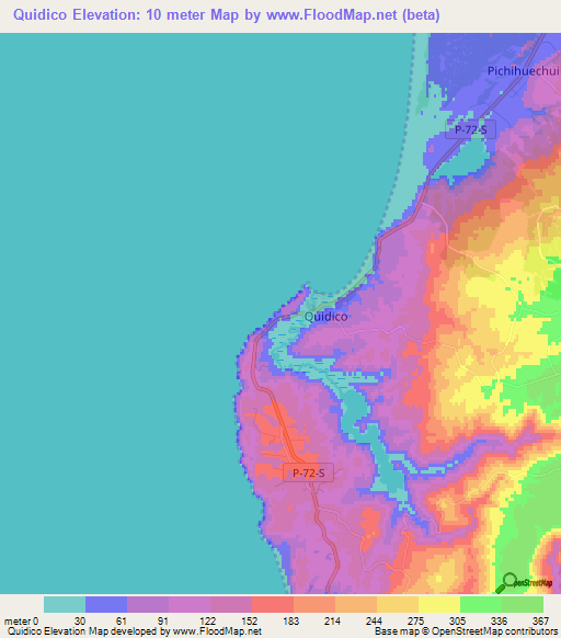 Quidico,Chile Elevation Map