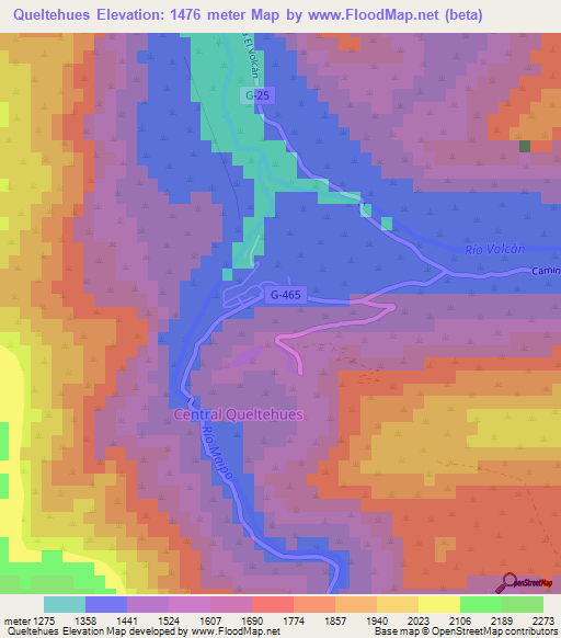 Queltehues,Chile Elevation Map