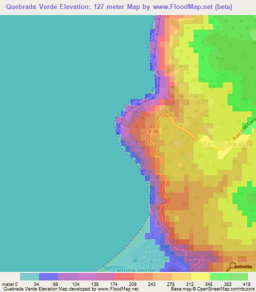 Quebrada Verde,Chile Elevation Map