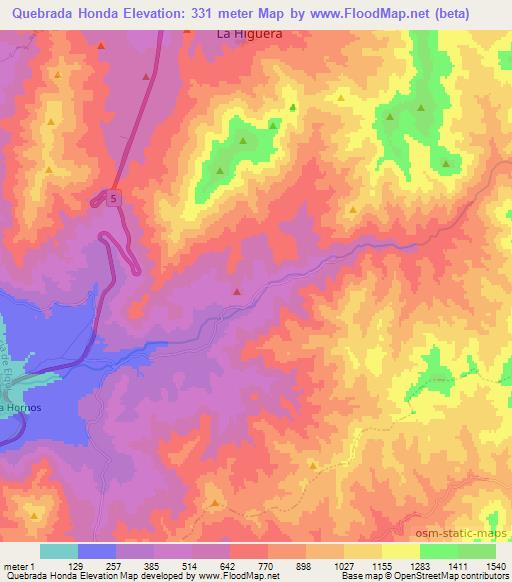 Quebrada Honda,Chile Elevation Map