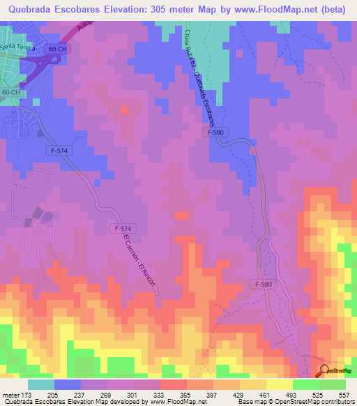 Quebrada Escobares,Chile Elevation Map