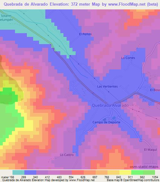 Quebrada de Alvarado,Chile Elevation Map