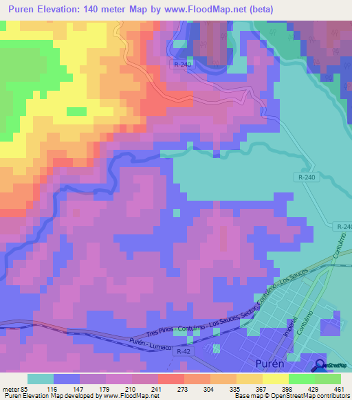 Puren,Chile Elevation Map