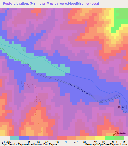 Pupio,Chile Elevation Map
