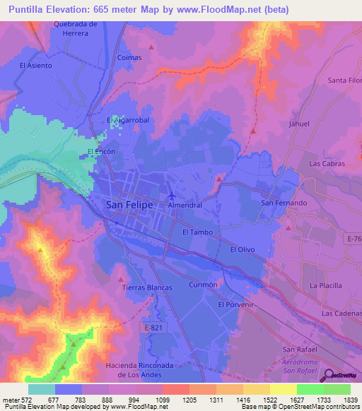 Puntilla,Chile Elevation Map