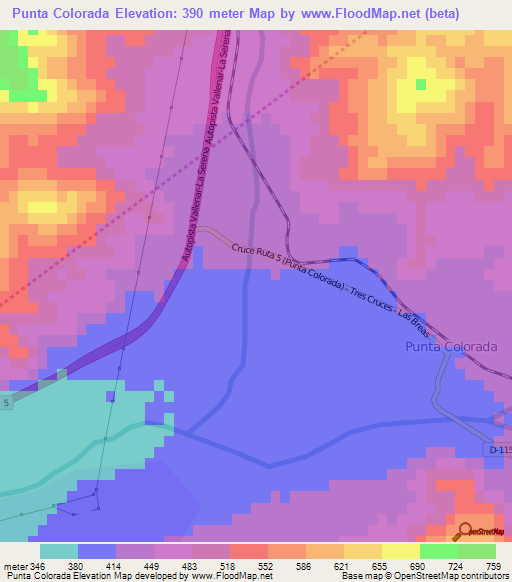 Punta Colorada,Chile Elevation Map