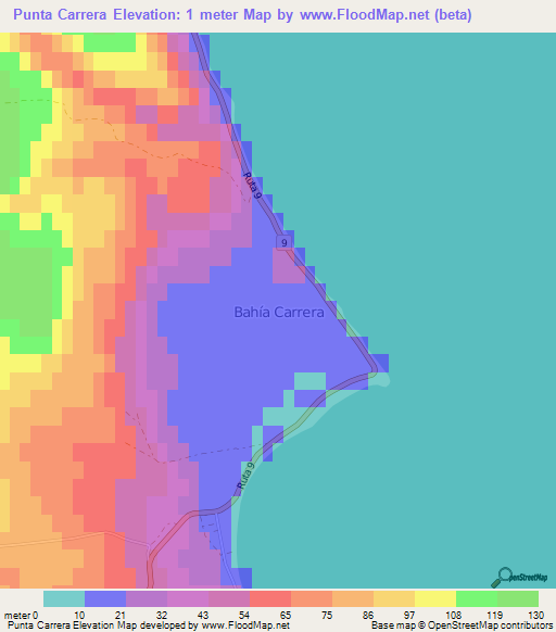 Punta Carrera,Chile Elevation Map