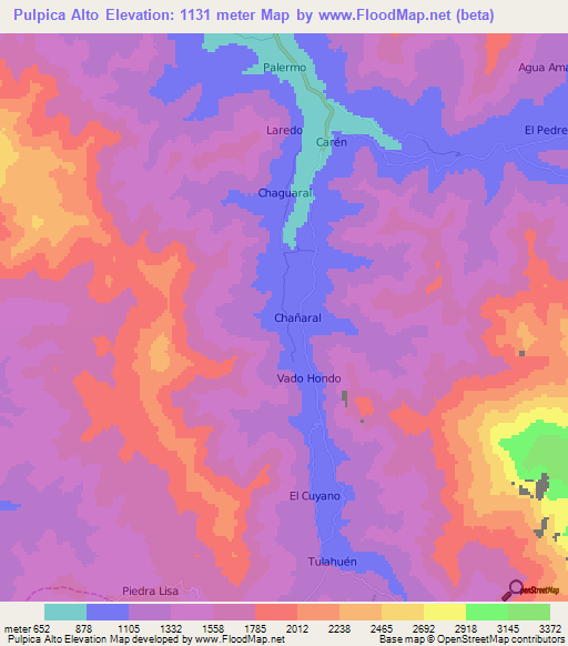 Pulpica Alto,Chile Elevation Map