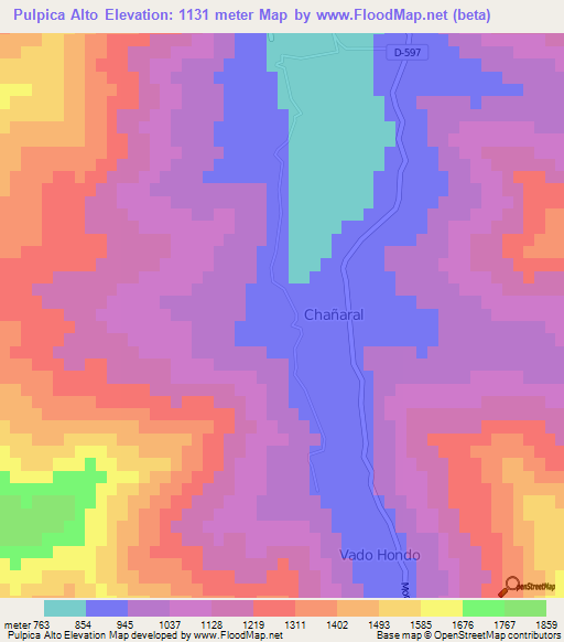 Pulpica Alto,Chile Elevation Map