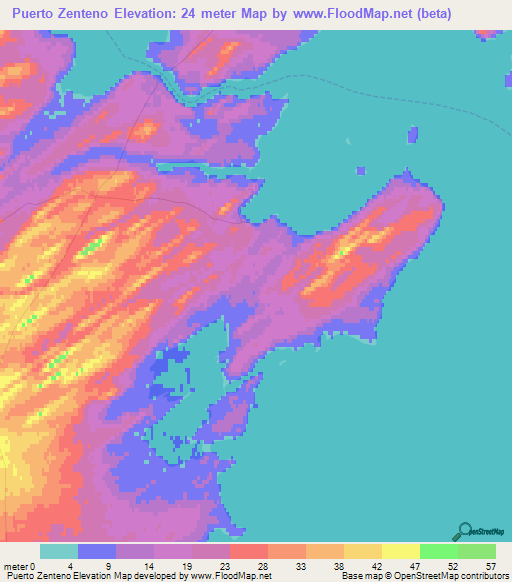 Puerto Zenteno,Chile Elevation Map