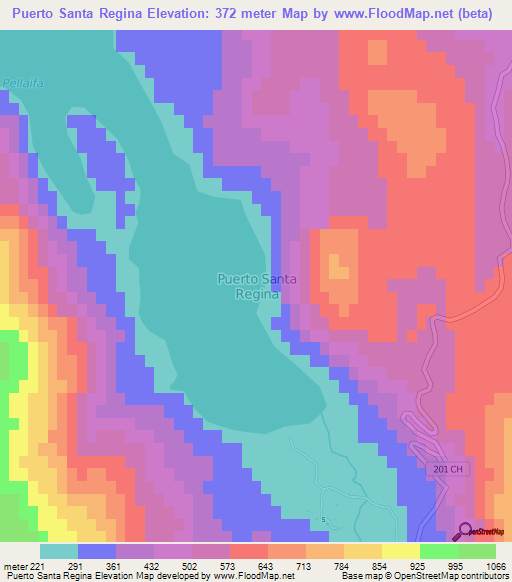 Puerto Santa Regina,Chile Elevation Map
