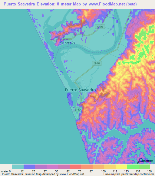 Puerto Saavedra,Chile Elevation Map