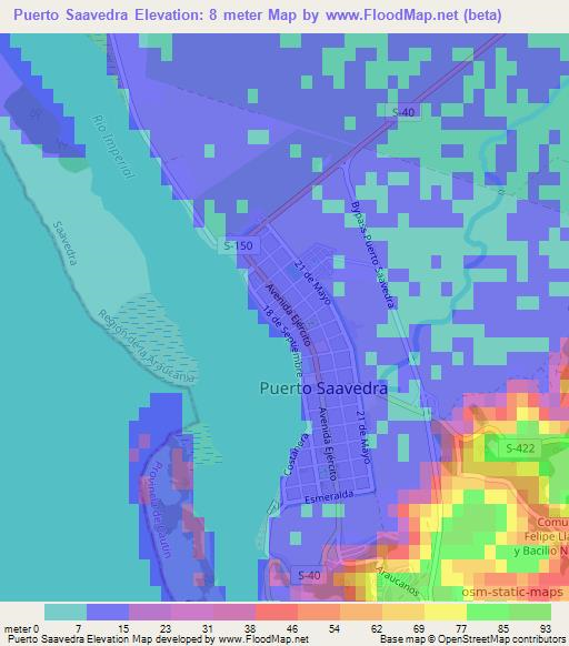 Puerto Saavedra,Chile Elevation Map