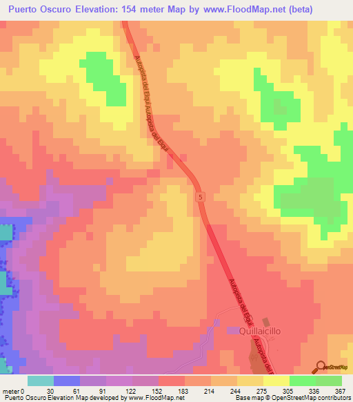 Puerto Oscuro,Chile Elevation Map