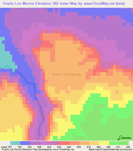 Puerto Los Morros,Chile Elevation Map