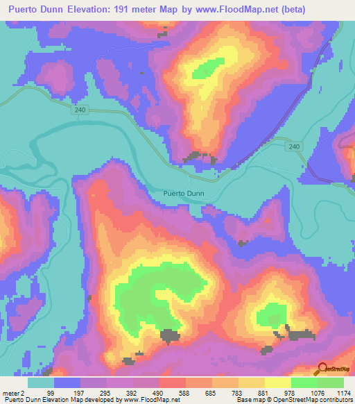 Puerto Dunn,Chile Elevation Map