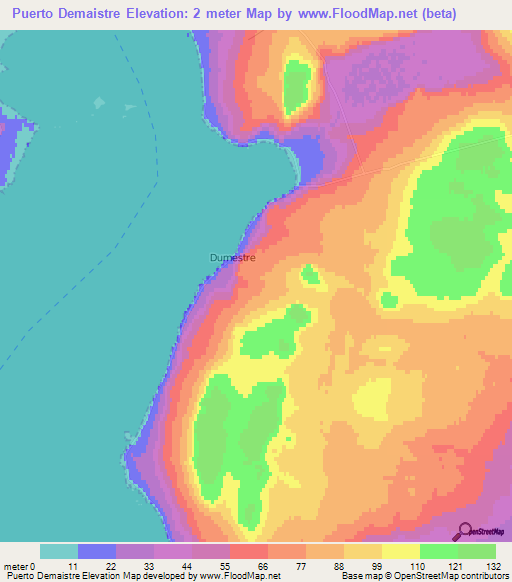 Puerto Demaistre,Chile Elevation Map