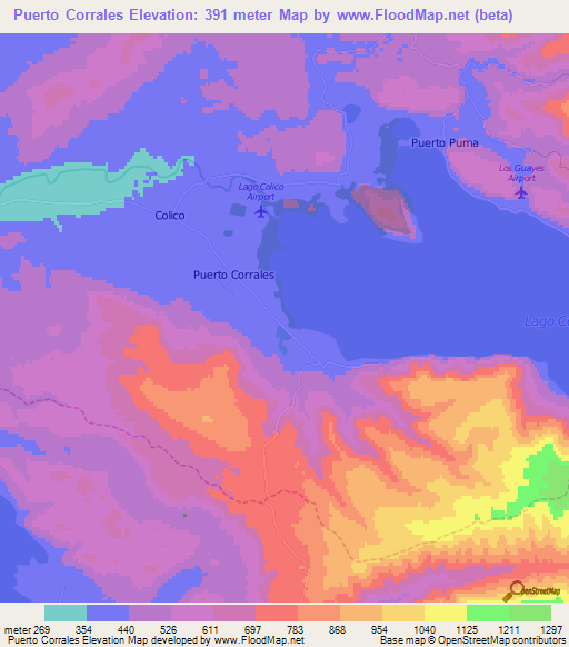 Puerto Corrales,Chile Elevation Map