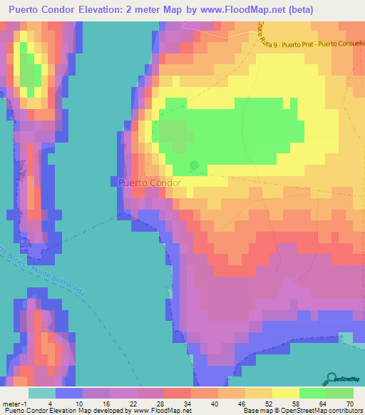 Puerto Condor,Chile Elevation Map
