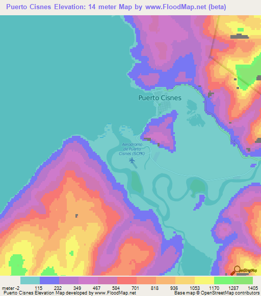 Puerto Cisnes,Chile Elevation Map