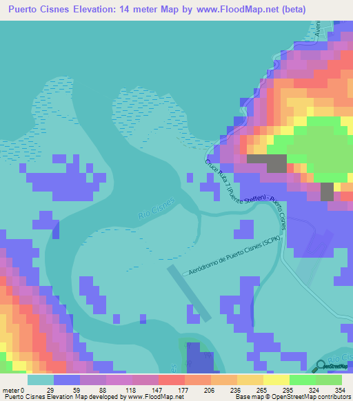 Puerto Cisnes,Chile Elevation Map