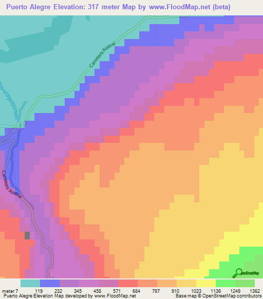 Puerto Alegre,Chile Elevation Map
