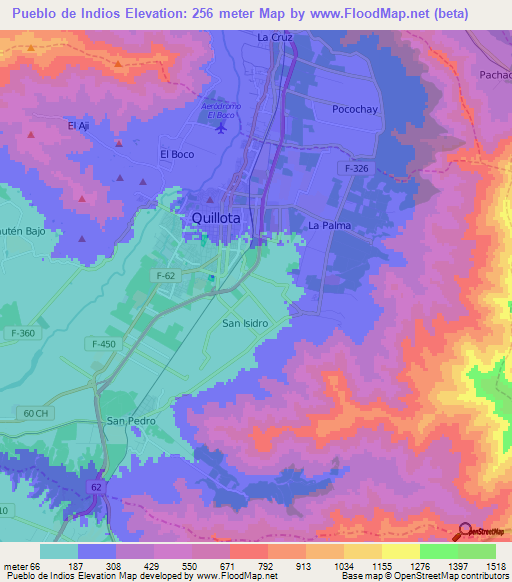 Pueblo de Indios,Chile Elevation Map