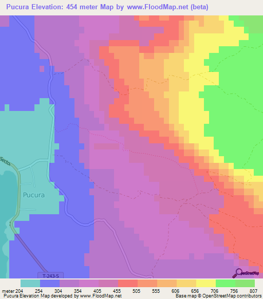 Pucura,Chile Elevation Map