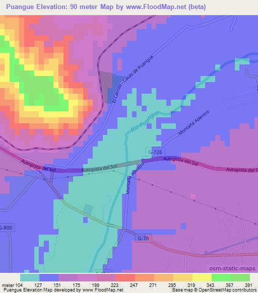 Puangue,Chile Elevation Map