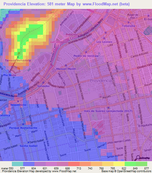 Providencia,Chile Elevation Map