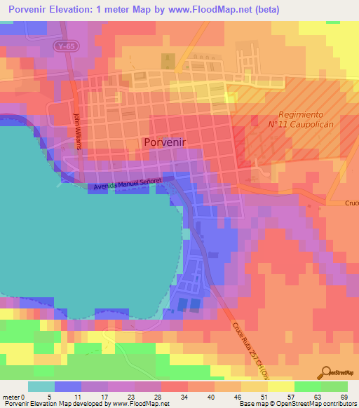 Porvenir,Chile Elevation Map