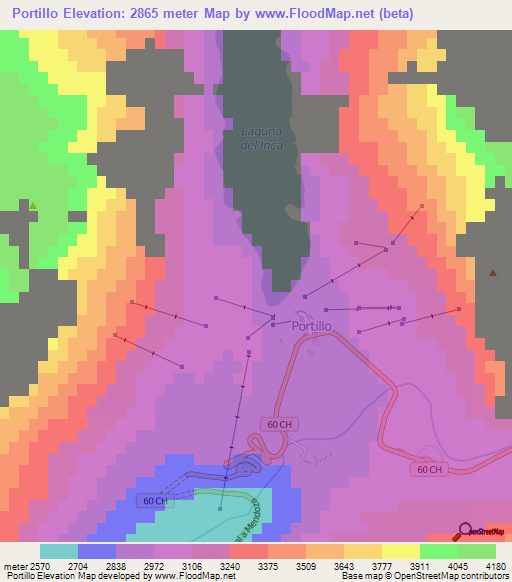 Portillo,Chile Elevation Map