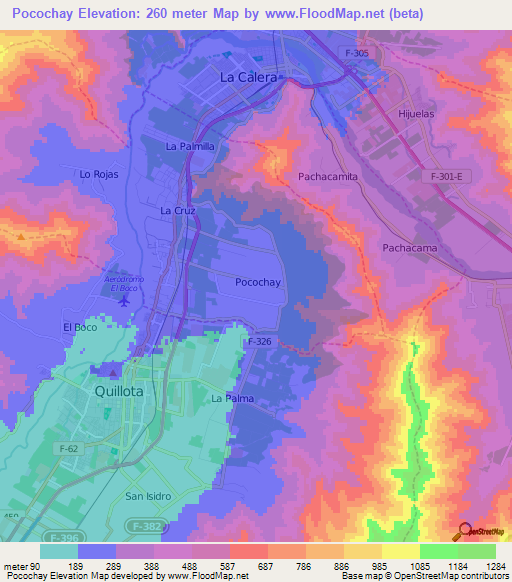 Pocochay,Chile Elevation Map