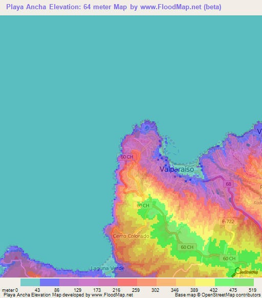Playa Ancha,Chile Elevation Map