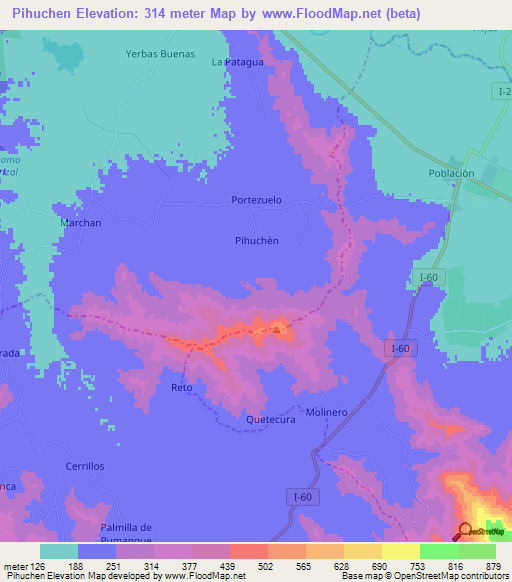 Pihuchen,Chile Elevation Map