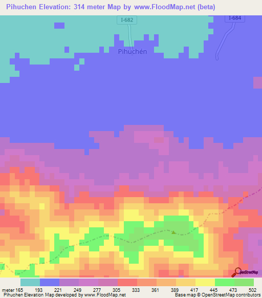 Pihuchen,Chile Elevation Map