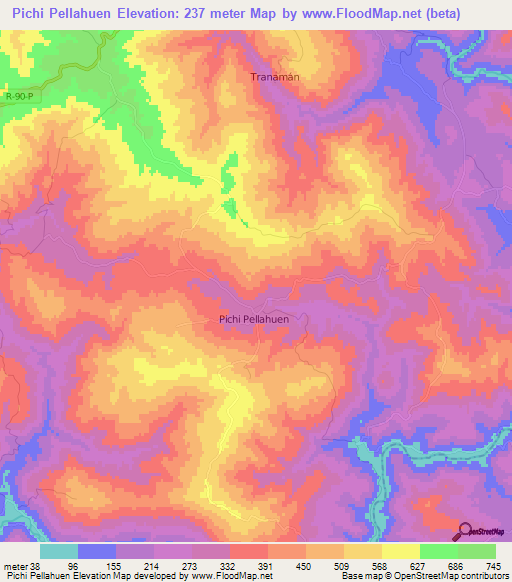 Pichi Pellahuen,Chile Elevation Map