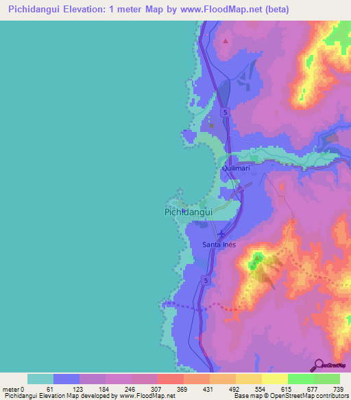 Pichidangui,Chile Elevation Map