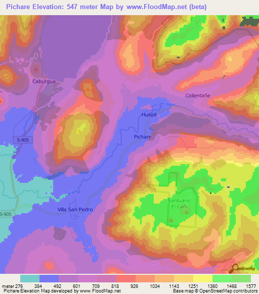 Pichare,Chile Elevation Map