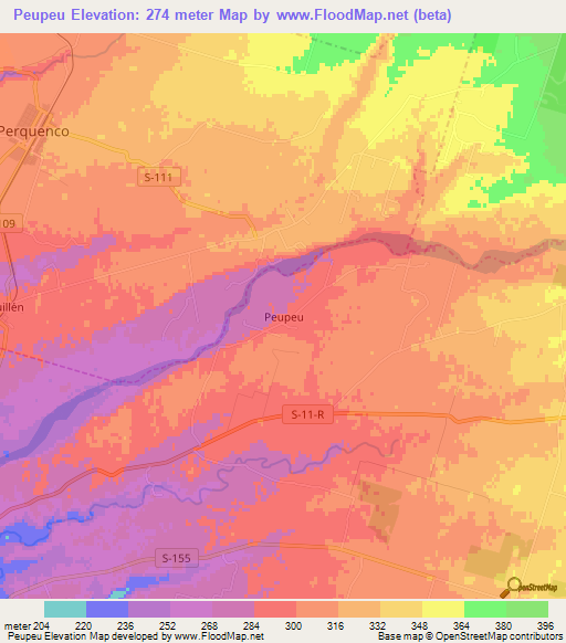 Peupeu,Chile Elevation Map