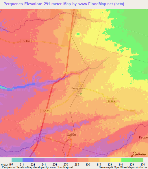 Perquenco,Chile Elevation Map
