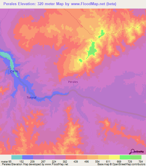 Perales,Chile Elevation Map