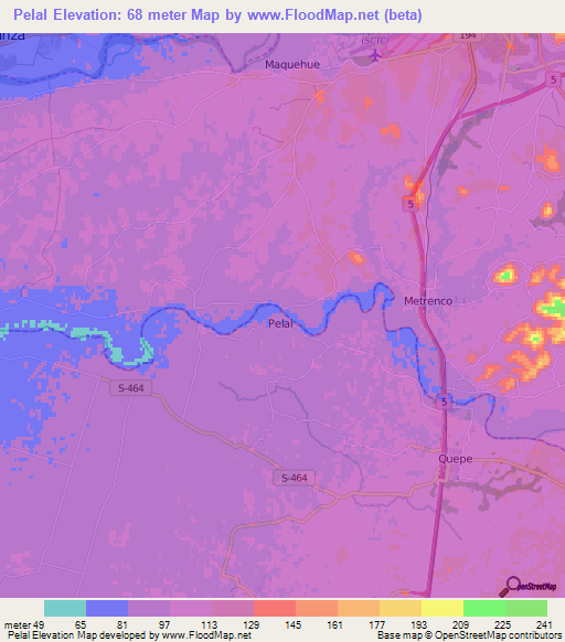 Pelal,Chile Elevation Map