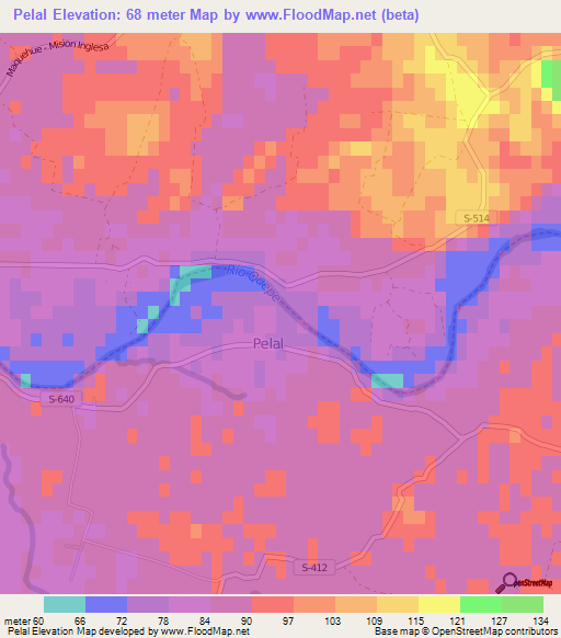 Pelal,Chile Elevation Map