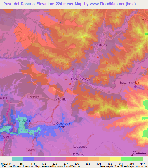 Paso del Rosario,Chile Elevation Map