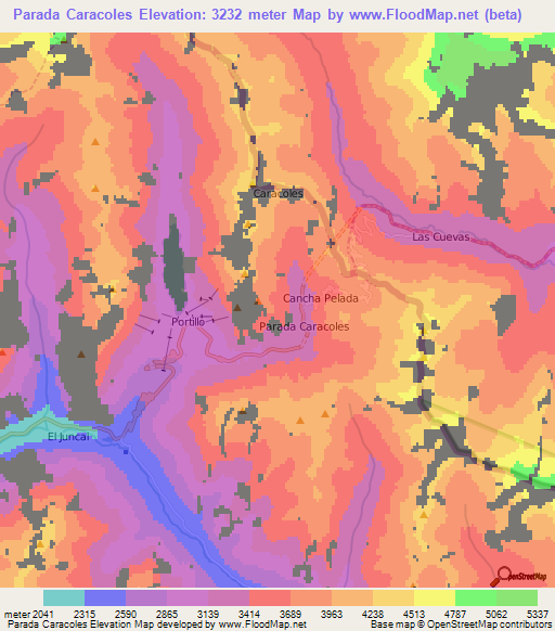 Parada Caracoles,Chile Elevation Map