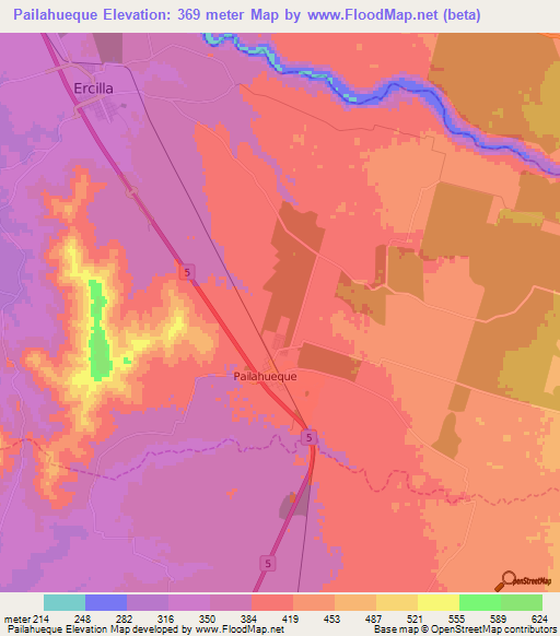 Pailahueque,Chile Elevation Map