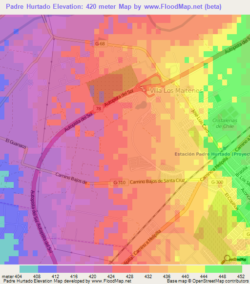 Padre Hurtado,Chile Elevation Map